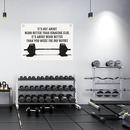 It's Not About Being Better Than Someone Else Gym Motivational Wall Art Banner Dorm Posters Gifts for Guys Men Women Gym Flag Decor for Home Gym Bedroom Workout Room 30x20 Inchs