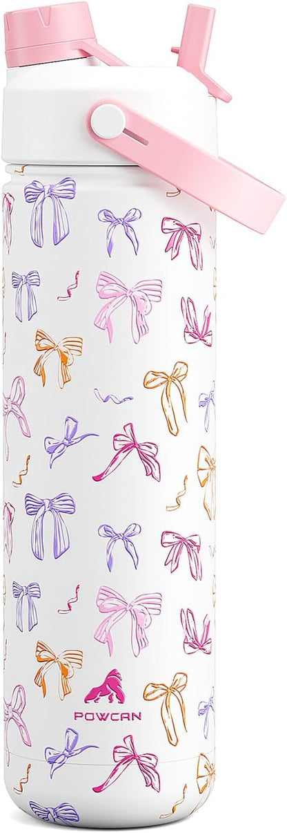 26 oz Insulated Water Bottle with 2-in-1 Straw and Spout Lid, Keep Cold 24H, Leak-Proof, Fits in Car Cup Holder, Stainless Steel Water Bottle for Sports, Travel, and School (Ribbon Whimsy)