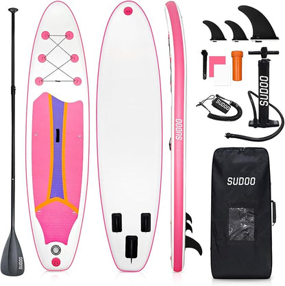 Inflatable Stand Up Paddle Board 10‘x30‘‘- Ultra-Light SUP with Backpack, Pump, Paddle, Coil Leash, 3 Fins, Repair Kit, Stable Design, Non-Slip EVA Deck for Adults & Youth