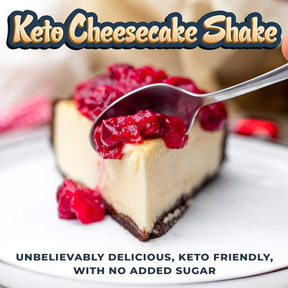 16oz Cheesecake Keto Meal Replacement Shake - Low Carb Keto Protein Powder Mix, High Fat Protein Shake with MCTs from Coconut Oil Powder, Collagen Peptides and Real USA Cream Cheese - 2 Net Carbs