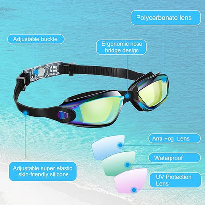 Konohan 10 Pack Swim Goggles Bulk for Kids adult Pool Goggles Anti Fog Silicone No Leak Swimming Glasses for Men Women Youth