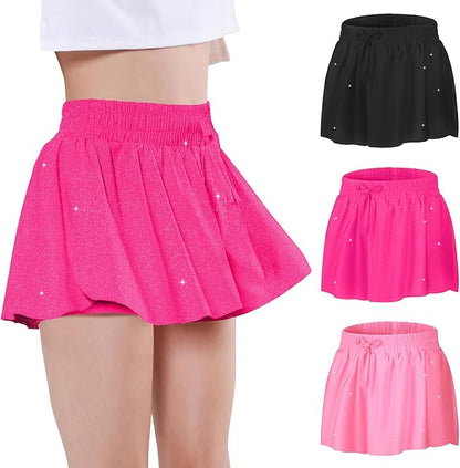 EXARUS Girls Butterfly Shorts Flowy Dance Skirt Cheer Skorts Athletic Tween Clothes Teen Preppy Outfits Flutter Kids