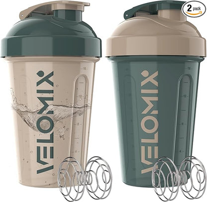 '-2 Pack- 20 oz Protein Shaker Bottles for Protein Mixes, 2x Wire Whisk, Leak Proof Shaker Cups for Protein Shakes and Pre Workout, Protein Shaker Bottle Pack, Protein Mixer Cup(Blue&Beige)
