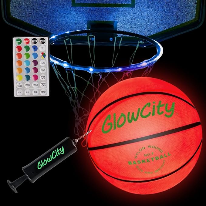 GlowCity Glow in The Dark Basketball for Teen Boy - Glowing Red Basket Ball, Light Up LED Toy for Night Ball Games - Sports Stuff & Gadgets for Kids Age 8 Years Old and Up. Great Gift for Boys & Girls