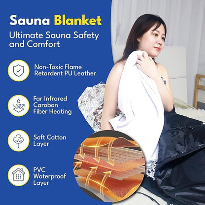 Infrared Sauna Blanket for Home | Portable Far Infrared Sauna Bag for Detox, Weight Loss & Relaxation, Dry Heat Therapy, Personal At-Home Wraps with Adjustable Temp 95-176°F. 120V 400 Watts, 70" x 31"