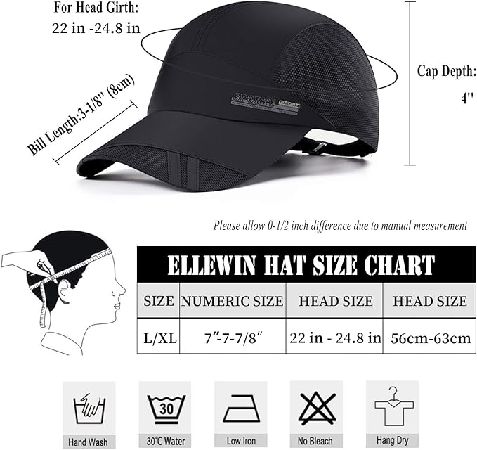 ELLEWIN Baseball Cap Running Hat Golf Hats Men Pickleball Quick Dry Caps Hat for Men and Women Sun Protection