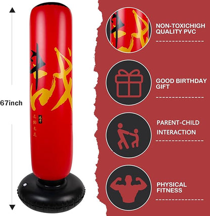 Larger Inflatable Punching Bag for Kids with Boxing Gloves,Tall 66 Inch Ninja Kids Inflatable Boxing Bag,Gifts for Boys & Girls Age 5-12 for Taekwondo,MMA and Practicing Karate