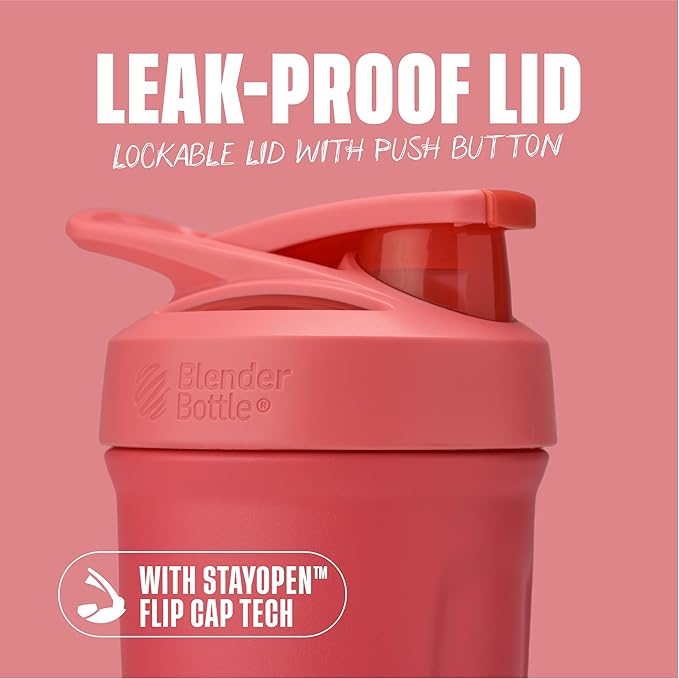 BlenderBottle Sport Insulated Stainless Steel Shaker Bottle with Wire Whisk, 24-Ounce, Pink – Protein Shakes & Hydration for Athletes & Fitness Enthusiasts, Easy Mixing, Keeps Drinks Cold, Lockable Lid