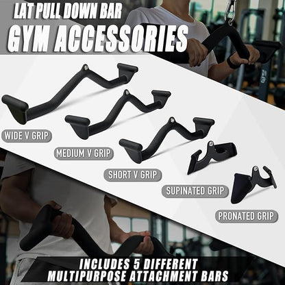 Lat Pulldown Bar - T Bar Row & Tricep Attachment for Home Gym Exercise
