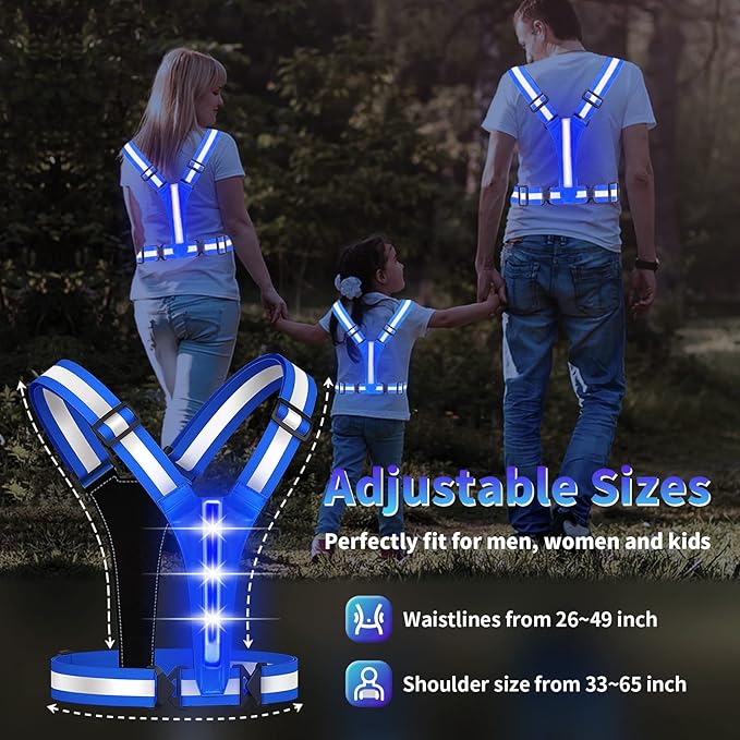 Led Reflective Vest Running Gear,USB Rechargeable Light Up High Visibility Running Vest,6-11hrs Light with Adjustable Waist/Shoulder for Runners Walkers