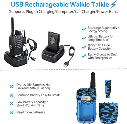 eSynic 3 Pack Professional Walkie Talkies Rechargeable Walkie 2 Way 16CH &