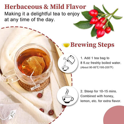 FullChea - Rose Hips Tea Bags, 50 Teabags Rosehip Tea, 3g/bag - Premium Rose Hips - Non-GMO - Caffeine-free - Support Digestion & Boost Immunity
