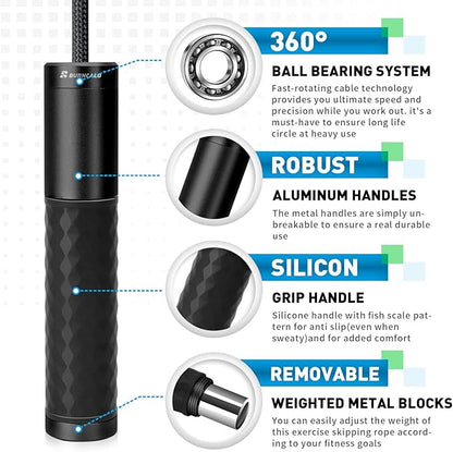 Weighted Jump Rope for Men, Women (1.5LB) - Alloy Steel Handles, Speed Skipping Rope, Gym,Indoor/Outdoor - Fitness, Workout, Boxing - Solid PVC & Cotton Rope