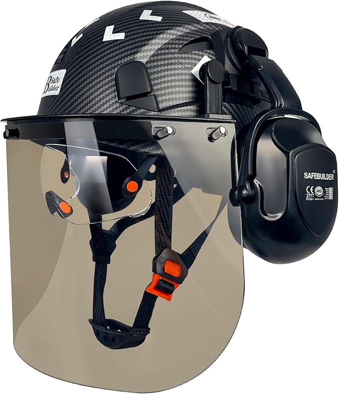 Forestry Safety Helmet with Build-in Visor Mesh Face Shield Ear Muffs 4 in 1 Chainsaw Safety Hard Hats