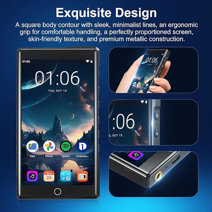 Keenplus144GB MP3 Player with Bluetooth and WiFi, C4 Plus Android 13 HiFi MP3 Player Spotify 4.3" FHD Zinc Alloy Panel Touch Screen, MP4 Players,Music Player with Spotify,Pandora,Amazon Music