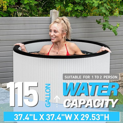 Inflatable Ice Bath Tub for Athletes, Cold Plunge Recovery Tub with Insulated Lid, EVA Groundsheet, Backpack, 115 Gallon Capacity, 37.4" x 37.4" x 29.53", Portable Durable Design