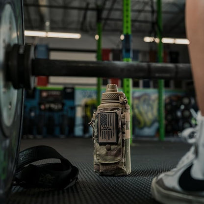 Iron Infidel Battle Bottle - 32 Oz Insulated Water Bottle with Straw Lid & Chug Cap, Stainless Steel Metal Tactical Flask With Rugged, Removable Sleeve for Keys & Phone or Wallet (OCP Camo 1 Liter)