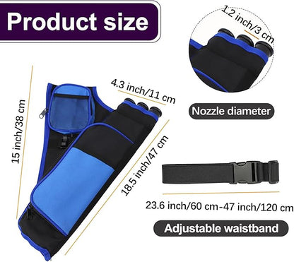 3-Tubes Hip Quiver Waist Hanged Archery Arrow Carry Bag with Pockets Adjustable Belt for Hunting, Target Practice, and Outdoor Shooting, Fits Both Youth and Adults