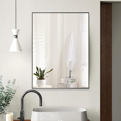 24x36 Inch Black Bathroom Mirror for Wall, Aluminum Frame Rectangle Rectangular Vanity Mirror, Modern Large for Bedroom, Living Room, Horizontal or Vertical