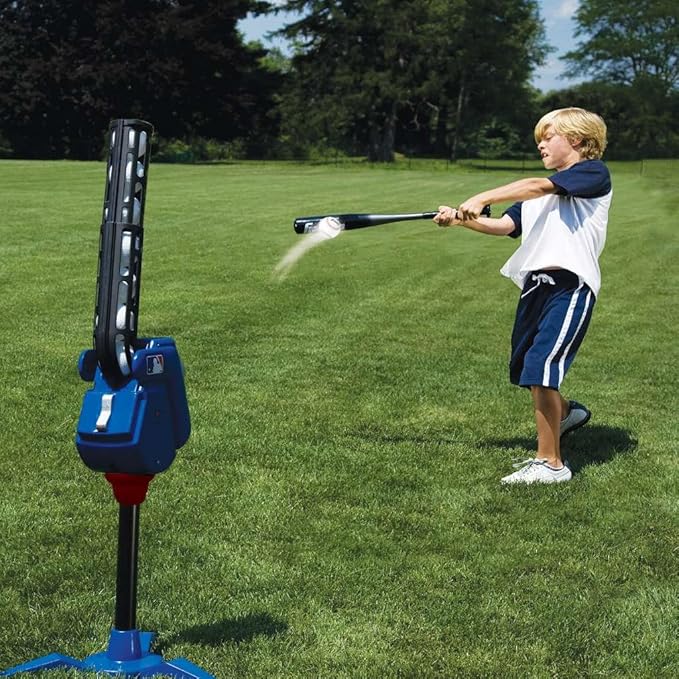 Franklin Sports Baseball Pitching Machine - Adjustable Baseball Hitting & Fielding Practice Machine For Kids - with 6 Baseballs - Great For Practice,Blue, Small