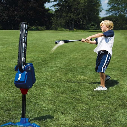 Franklin Sports Baseball Pitching Machine - Adjustable Baseball Hitting & Fielding Practice Machine For Kids - with 6 Baseballs - Great For Practice,Blue, Small