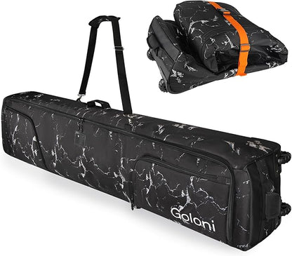 Goloni Ski Bag with Wheels,Padded Snowboard Bag for Air Travel,600D Waterproof Fabric,Foldable Snow Bag Fits 2 Pairs Skis