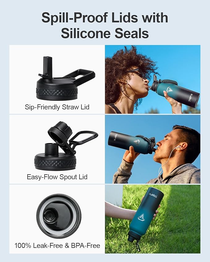 40oz Insulated Water Bottle,Stainless Steel Vacuum Water Bottle, BPA-Free & Leakproof -with Paracord Handle,Strap,Straw Spout Lids,Large Water Jug for Gym Sports