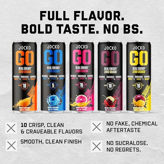 Jocko GO Energy Drink - Keto, Vitamin B12, Vitamin B6, Electrolytes, L Theanine, Magnesium- Energy Boost, Sugar Free Nootropic Monk Fruit Blend - 12 Pack (Sour Apple)