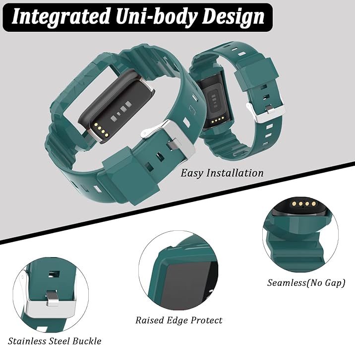 NINKI Green Sport Band Compatible Silicone Fitbit Charge 5/4/3 SE Band with Case,All In One Case with Band for Fitbit Charge 5 Bands for Men Fitbit Charge 4 Band Waterproof Charge 3 Bands for Women