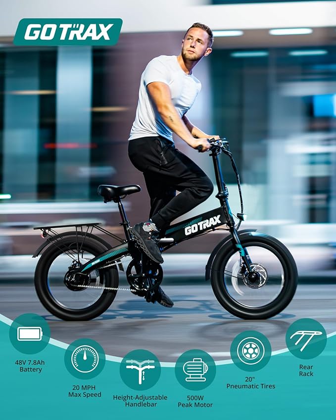 Gotrax 20" Folding Electric Bike with 40Miles (Pedal-assist1) by 48V Battery, 20Mph Power by Peak 500W, Adult Electric Bicycle with 5 Pedal-Assist Levels& LCD Display, Suitable for Commuting