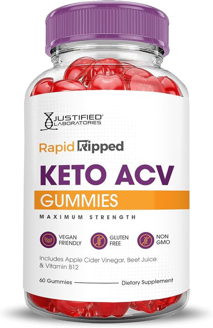 Justified Laboratories Rapid Ripped Keto ACV Gummies Advanced Formula 1000MG Rapidripped Keto Gummies Apple Cider Vinegar Formulated with Pomegranate Beet Juice Powder B12 Vegan Non GMO 60 Gummys