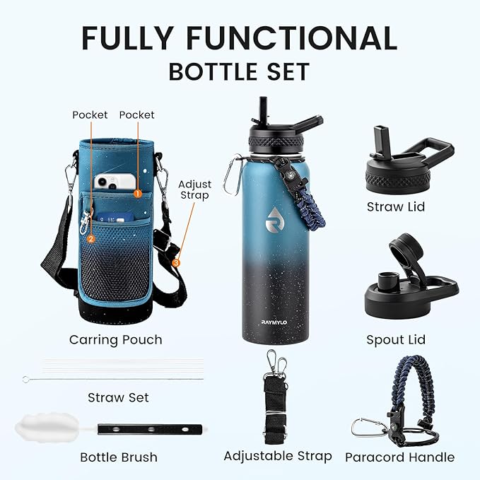 64oz Insulated Water Bottle, Triple Wall Vacuum Stainless Steel Water Bottles - Keeps Cold 48H, Reusable Half Gallon Jug for Gym, Sports, Camping, Hiking,Travel, Midnight Blue Speckle