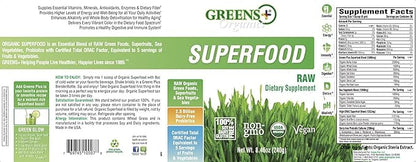 Greens+ Organic RAW Superfood Powder, Super Blend Immune Support, Morning Kick, Energy Boost, Nutrition Vibrant Health, Dietary Supplement, Vegan Soy/Dairy/Gluten Free(8.46oz)