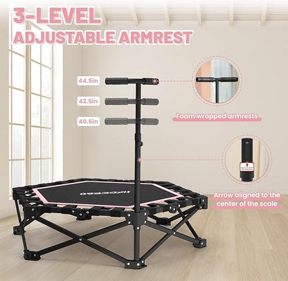 Foldable Mini Trampoline, Rebounder Trampoline with Adjustable Foam Handle, Fitness Trampoline for Indoor, Outdoor, Home Gym, Max Load 460 lbs