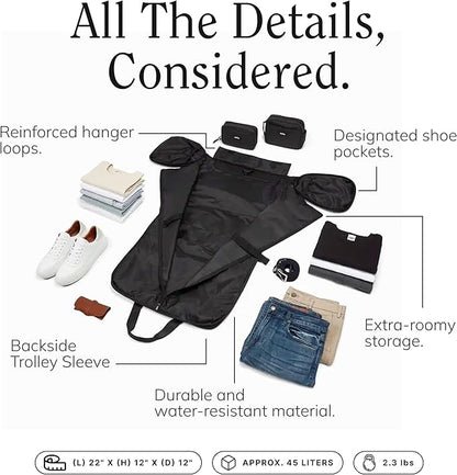 Halfday Convertible 2-in-1 Garment Duffel Weekender Bag 45L | Wrinkle-Free Travel, Hanging Suit Compartment, Shoe Pockets, Trolley Sleeve. Durable & Water-Resistant Carry-On, Shadow