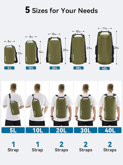 HEETA Waterproof Dry Bag for Women Men(Upgraded Version) 5L/10L/20L/30L/40L Roll Top Lightweight Dry Storage Bag Backpack with Emergency Whistle for Travel, Swimming, Boating, Kayaking, Camping, Beach