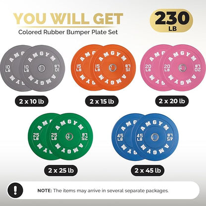 2 Inch Bumper Plates，10-500lbs，Barbell Rubber Olympic Weight Plates Set for Home Gym, Strength Training & Weight Lifting, Multiple Options Colors