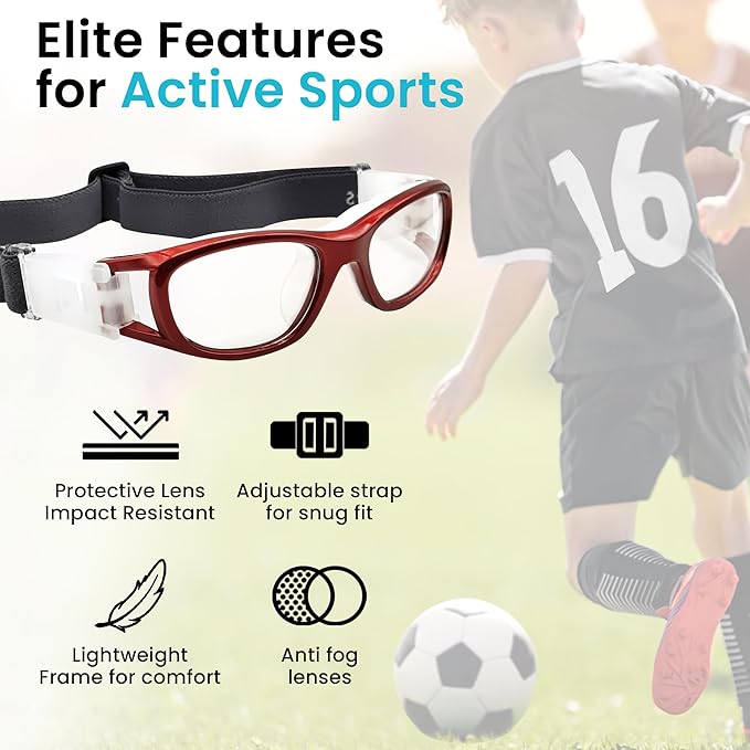BLUE CUT Safety Basketball Goggles For Kids for Outdoor Sports Activities Anti Fog Replaceable to Prescription Lenses