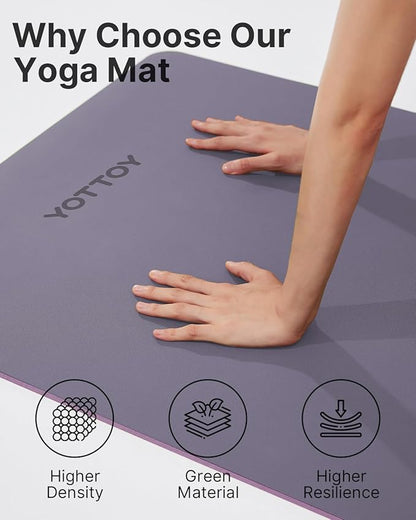YOTTOY Yoga Mat,Non-Slip Hot Yoga Mat with Anti-Tear Design and Friendly Natural Rubber Mat with Strap and Bag