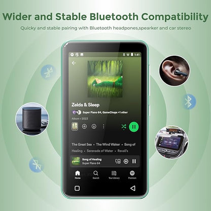 innioasis 80GB MP3 Player with Bluetooth and WiFi, MP3 Player for Kids with Spotify, Spotify Kids, Pandora, Audible, 4.0" Touch Screen Music Player with Parental Controls, Up to 1TB (White+ Green)