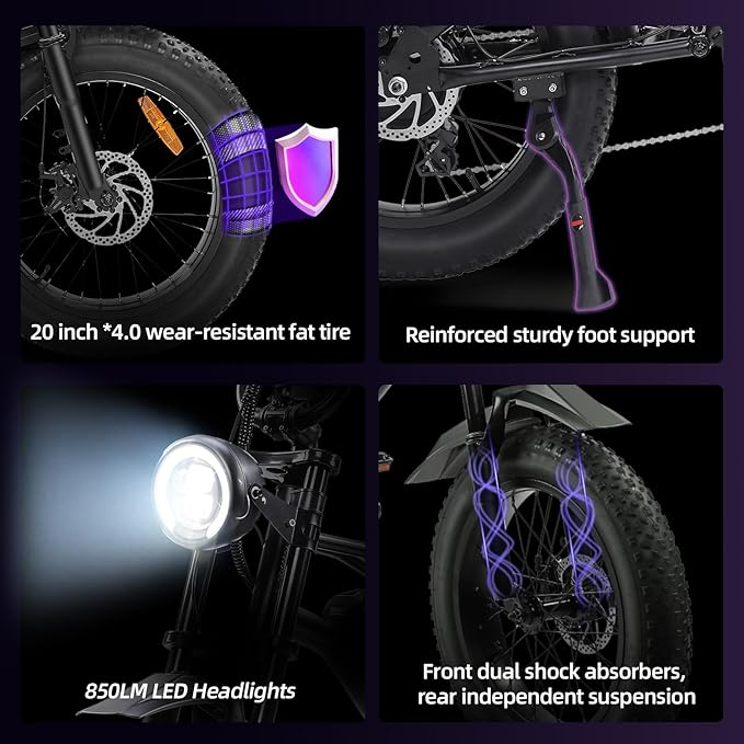 Electric Bikes for Adults,50-120Miles by Pas Ebikes,1000/15000W,720/1440WH E Dirt Bike,Shemano 7-Speed E Bikes,20'*4.0 Fat Tire Ebike,Dual Disc Brake Electric Motorcycle