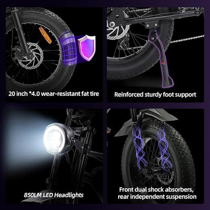 Electric Bikes for Adults,50-120Miles by Pas Ebikes,1000/15000W,720/1440WH E Dirt Bike,Shemano 7-Speed E Bikes,20'*4.0 Fat Tire Ebike,Dual Disc Brake Electric Motorcycle