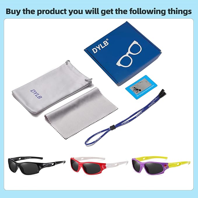DYLB 3 Pack Flexible Kids Polarized Sunglasses For Boys Girls With Strap, Sport Sunglasses for Children Age 3-10.
