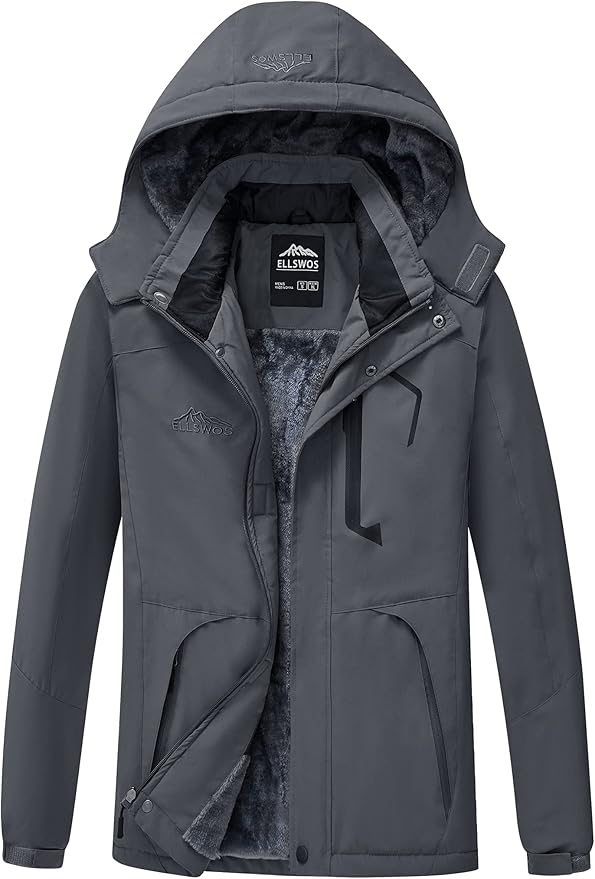 ELLSWOS Men's Waterproof Ski Jacket Winter Snow Coat Warm Hooded Raincoat Windproof Windbreakers