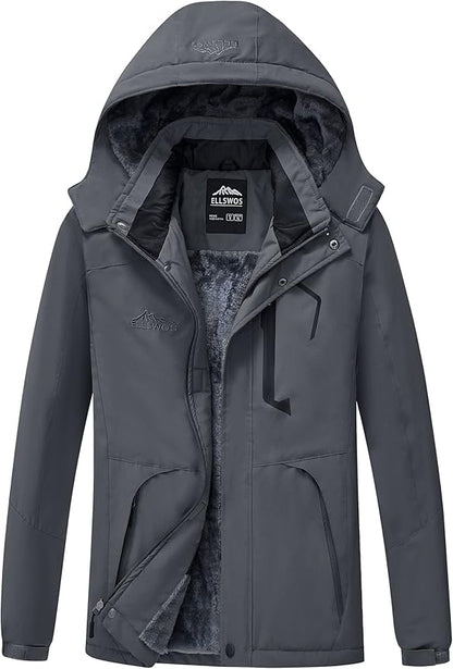 ELLSWOS Men's Waterproof Ski Jacket Winter Snow Coat Warm Hooded Raincoat Windproof Windbreakers