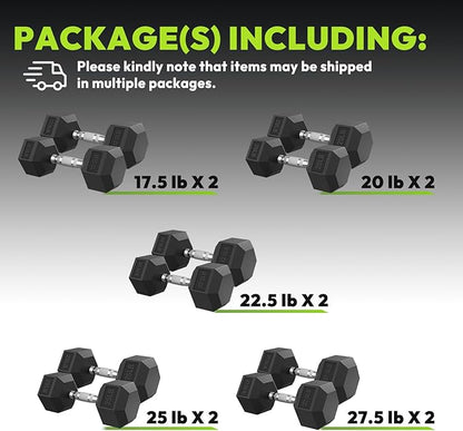Hex Dumbbell Set, 30-480 lb Set Rubber Encased Exercise & Fitness Dumbbells, Weights Dumbbells Set, Hand Weight for Strength Training