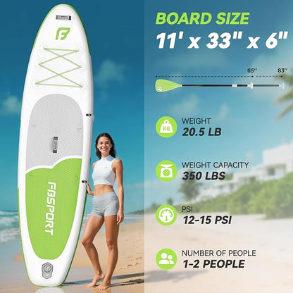 FBSPORT 11FT Premium Inflatable Stand Up Paddle Board with Electric Pump, Yoga Board with SUP Accessories & Carry Bag | Wide Stance, Surf Control, Non-Slip Deck, Leash and Paddle for Youth & Adult