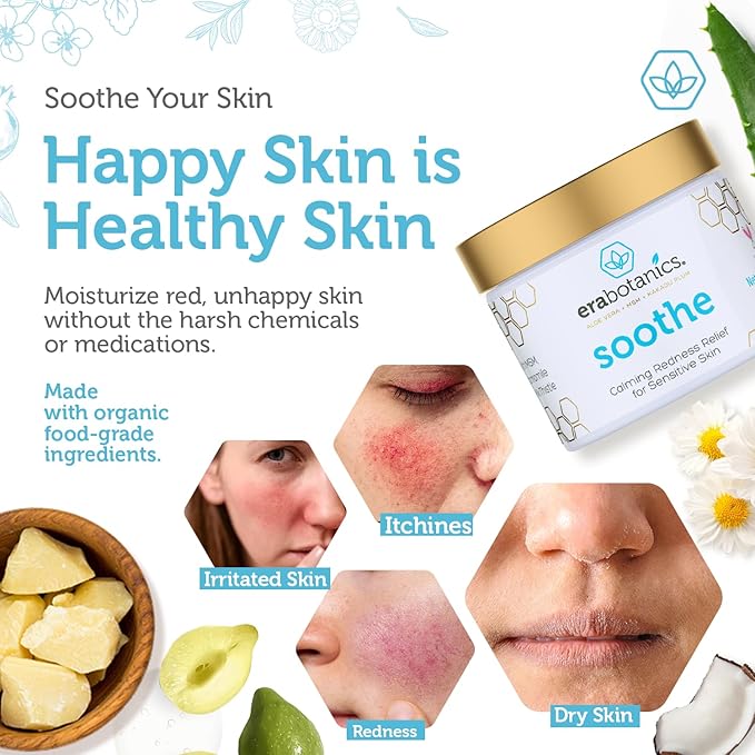 Era Organics Cream Redness Relief Moisturizer- Soothing Redness Relief for Face with Manuka Honey, MSM, Chamomile - Calming Moisturizer Made in USA