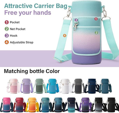 Insulated Water Bottle | Thickened Stainless Steel Vacuum Metal | Portable Sports Water Jug for Gym and Hiking with Straw, Carrier Bag, Handle Strap | BPA-Free 32 oz