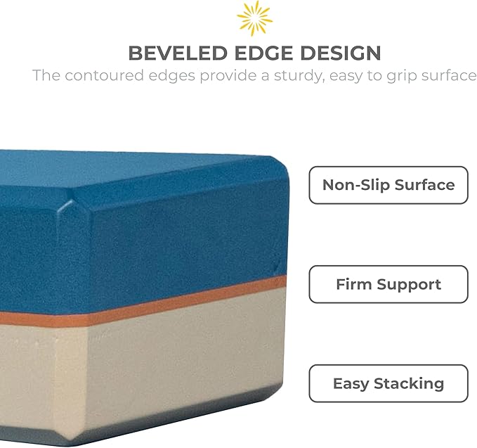 Sunshine Yoga 4" Striped Yoga Block, 10 Pack Bulk EVA Foam Yoga Blocks, Firm and Supportive Yoga Brick, Balance Foam for Stretching, Pilates, and Workout, 4" x 6" x 9"